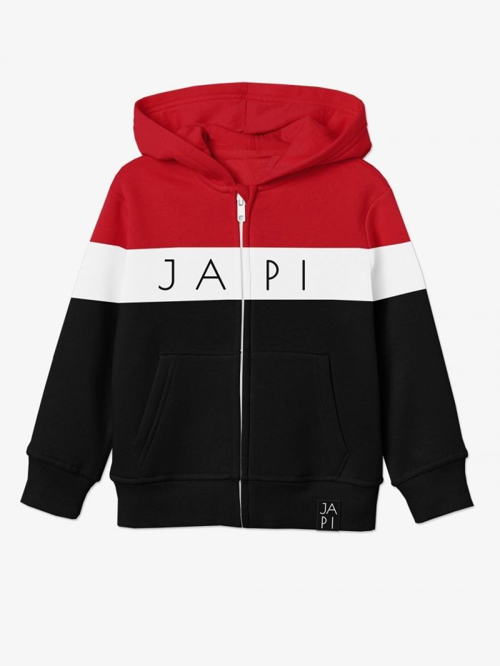 Jungen-Sweatjacke dicke Kaputze dreifarbig